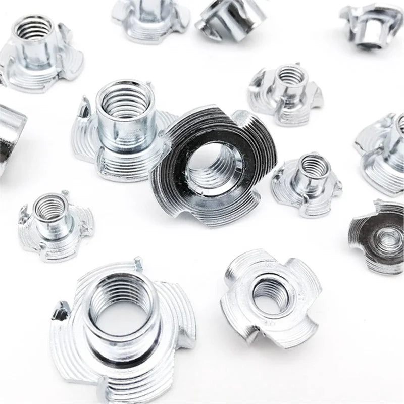 90pcs M3/M4/M5/M6/M8 Woodworking Tools Captive Nuts Four Prong Furniture T Nut Inserts Wood Zinc Plated Carpentry Tool