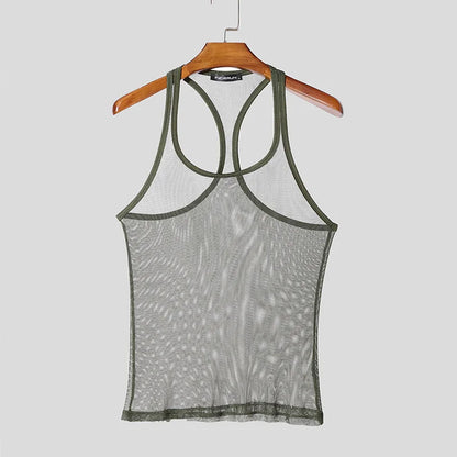 INCERUN Tops American Style Fashion Men Thin Perspective Mesh Vests Sexy Casual Streetwear Male Personality Sleeveless Tank Tops