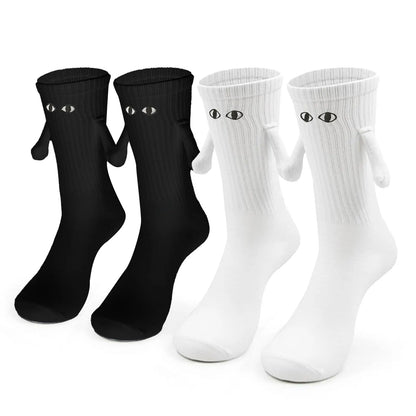 Fashion Magnetic Holding Hands Socks All-match High Elastic Couple Socks For Spring Home Mid Tube Socks Breathable Sports