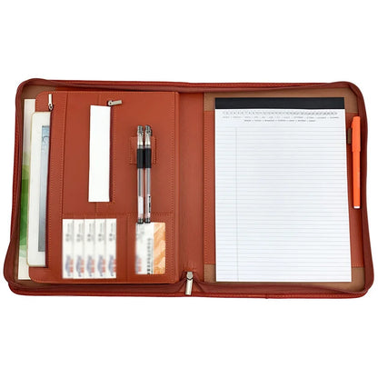Leather Folder Zippered Closure Portfolio for Business IPad/Table and Card Interview Resume Binder
