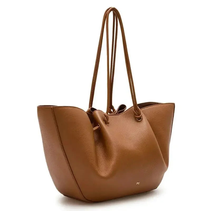 PG Women Pebbled Leather Tote Bag Large Capacity Fashion Shoulder Top Handle Handbag Elegant Daily Work