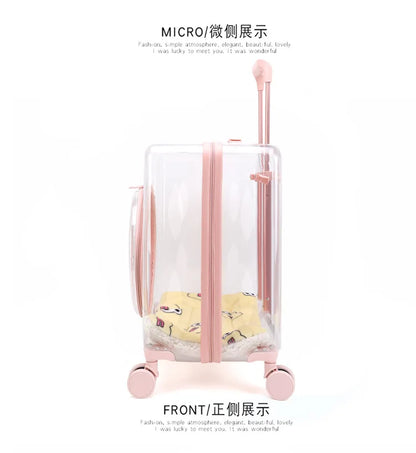 Pet Pull-Along Cart Cat Carrier, Large Capacity for Two Cats, Transparent Travel Trolley for Medium Dogs, Outdoor Pet Luggage
