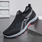 Men's lightweight slip-on sneakers - non-slip casual shoes suitable for hiking, daily wear, and outdoor adventures, black low-top fabric design, with synthetic sole, round toe, ideal for spring and autumn, hiking gear