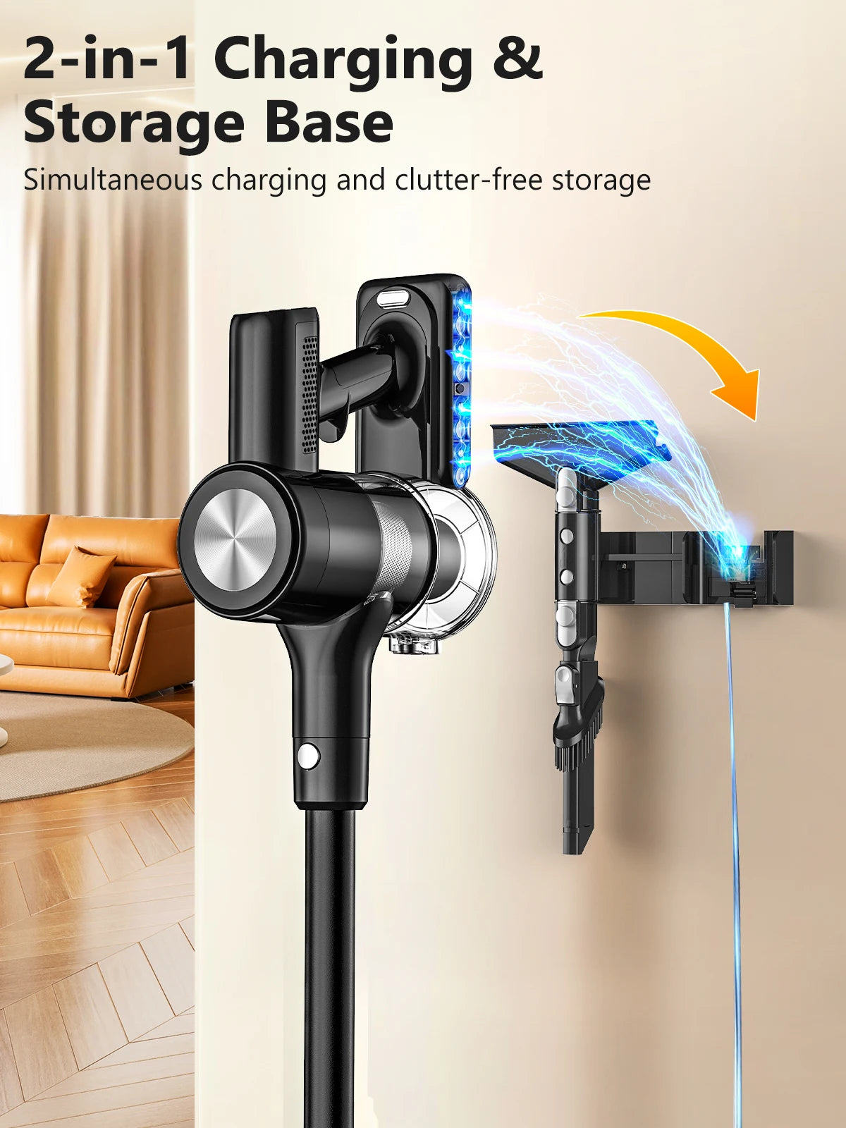 Cordless Vacuum Cleaner, 55Kpa/55Mins Vacuum Cleaners for Home, Anti-tangle Stick Vacuum with Self-Standing, Wall Mount Charging