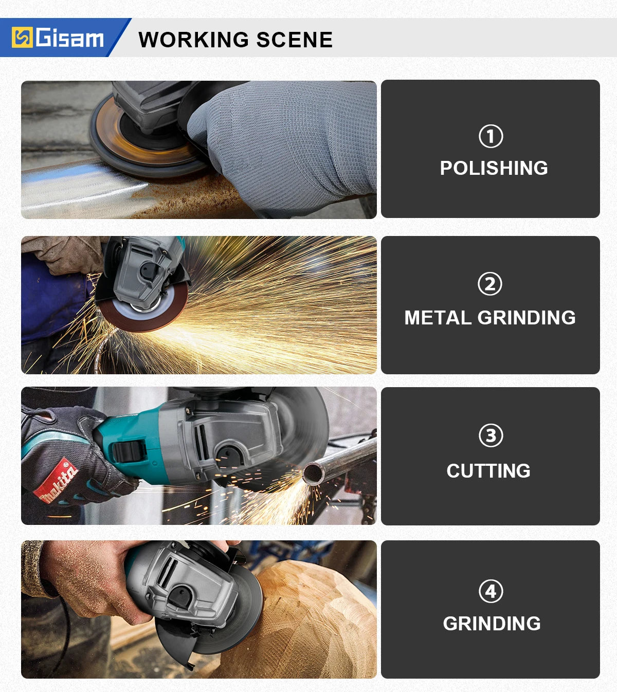 Gisam 125mm M14 Brushless Angle Grinder 7 Gears Cordless Grinding Machine Cutting Woodworking Tools For Makita 18V Battery Pins