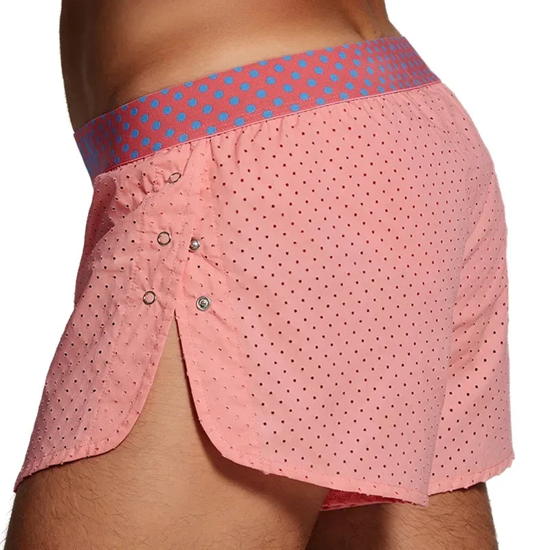 Men's Casual Shorts Side Fork Button Design Outdoor Aro Pants Mesh Breath Summer Beach Board Shorts Teenager Home Jog Gym Trunks