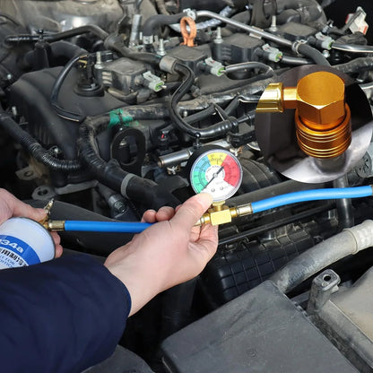 R134A Recharge Hose with Gauge, AC Can Tap Freon Charging Kit, 90° Low Side Quick Coupler for R134A R12 R22 A/C Refrigerant