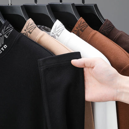 High quality men's semi high neck velvet sweater long sleeved warm T-shirt autumn winter fashionable embroidery casual pullover