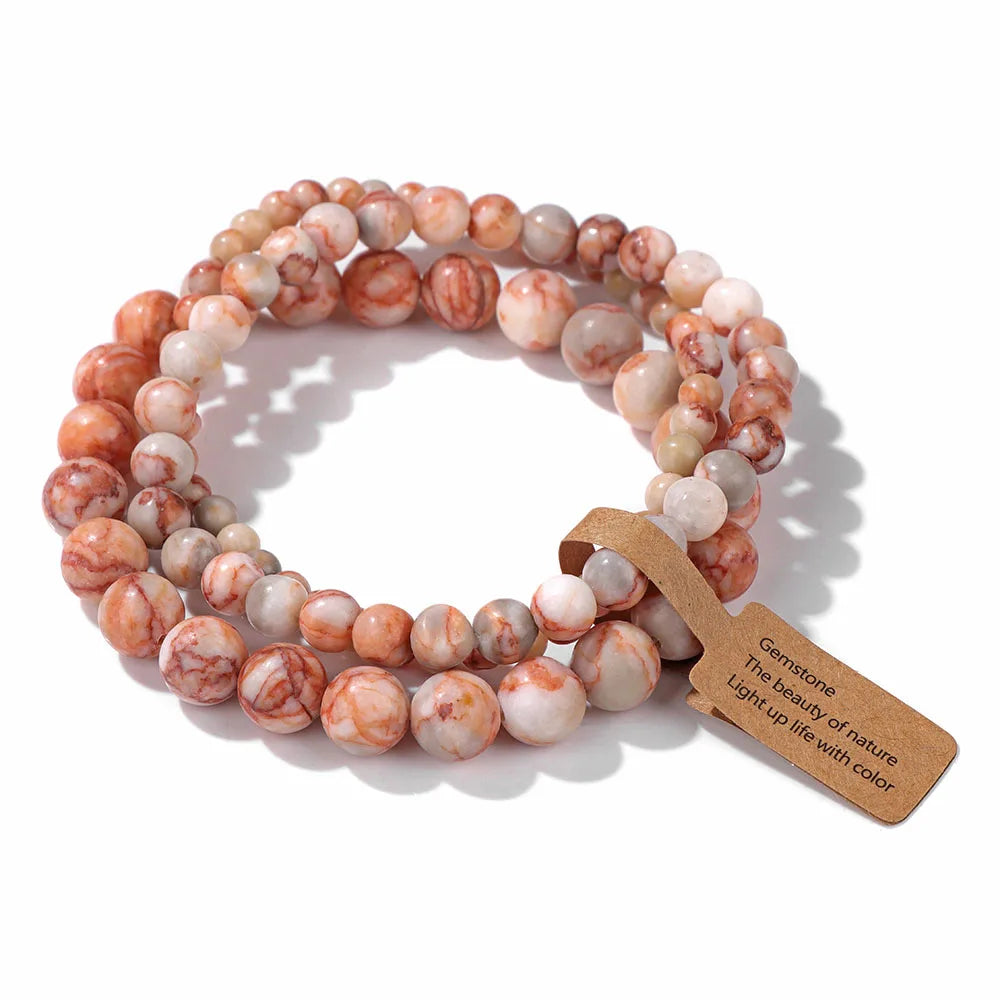 3pcs/set Natural Stone Beads Bracelet For Women Men 4 6 8 MM Indian Moss Agates Rhodonite Quartzs Jewelry Bracelet Gift Fashion
