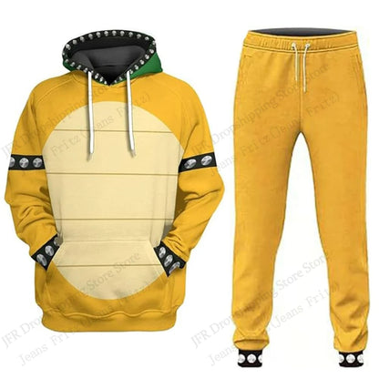 Men's Sets Anime Cartoon Bowser 3d Print Sets Men Women Fashion Hoodie+Pant 2 Piece Sets Cosplay Tracksuit Suit Mens Clothing