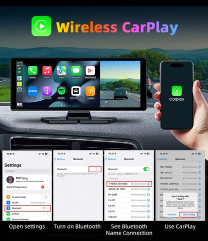 7"/10.26" 4K Dash Cam Wireless Carplay Android Auto 350° Rotating Lens Car DVR GPS Navigation Dashboard Video Recorder Bluetooth