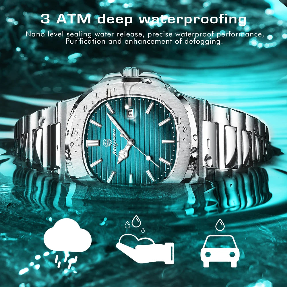 PAAZOMU Top Luxury Brand Man Watch Sports Waterproof Luminous Date Men Wristwatch Square Dial Quartz Men's Watches High Quality