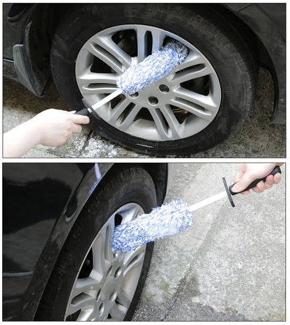 SEAMETAL Car Wash Brush Plush Premium Wheels Brush Non-Slip Handle Easy To Cleaning Rims Spokes Wheel Barrel Cleaning Mitt