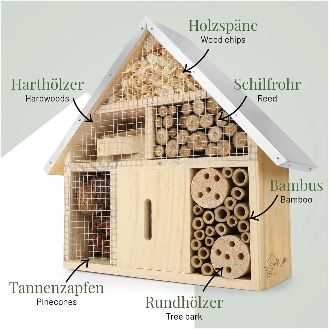 Hanging Bee House Wooden Insect House, Natural Habitat for Beneficial Bees, Bugs, Butterflys, Ladybirds Insect Hotels Garden Yard Home