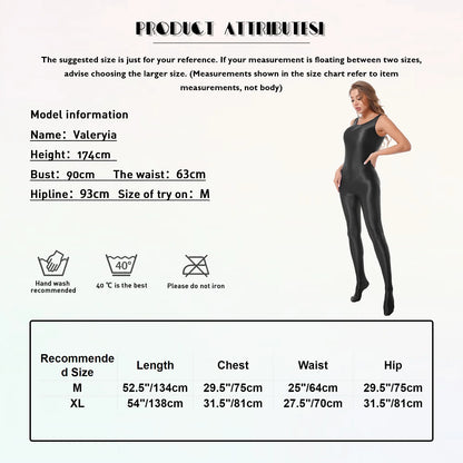 Women's Sleeveless Full Body Bodysuit Glossy Jumpsuit Gymnastics Fitness Swimming Leotard Pole Dance Costume Clubwear Lingerie