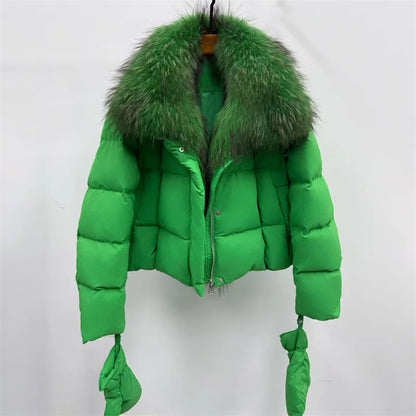 Women's winter jacket New detachable fox fur collar down coats for winter 2025 white duck down filled warm thick coat outerwears