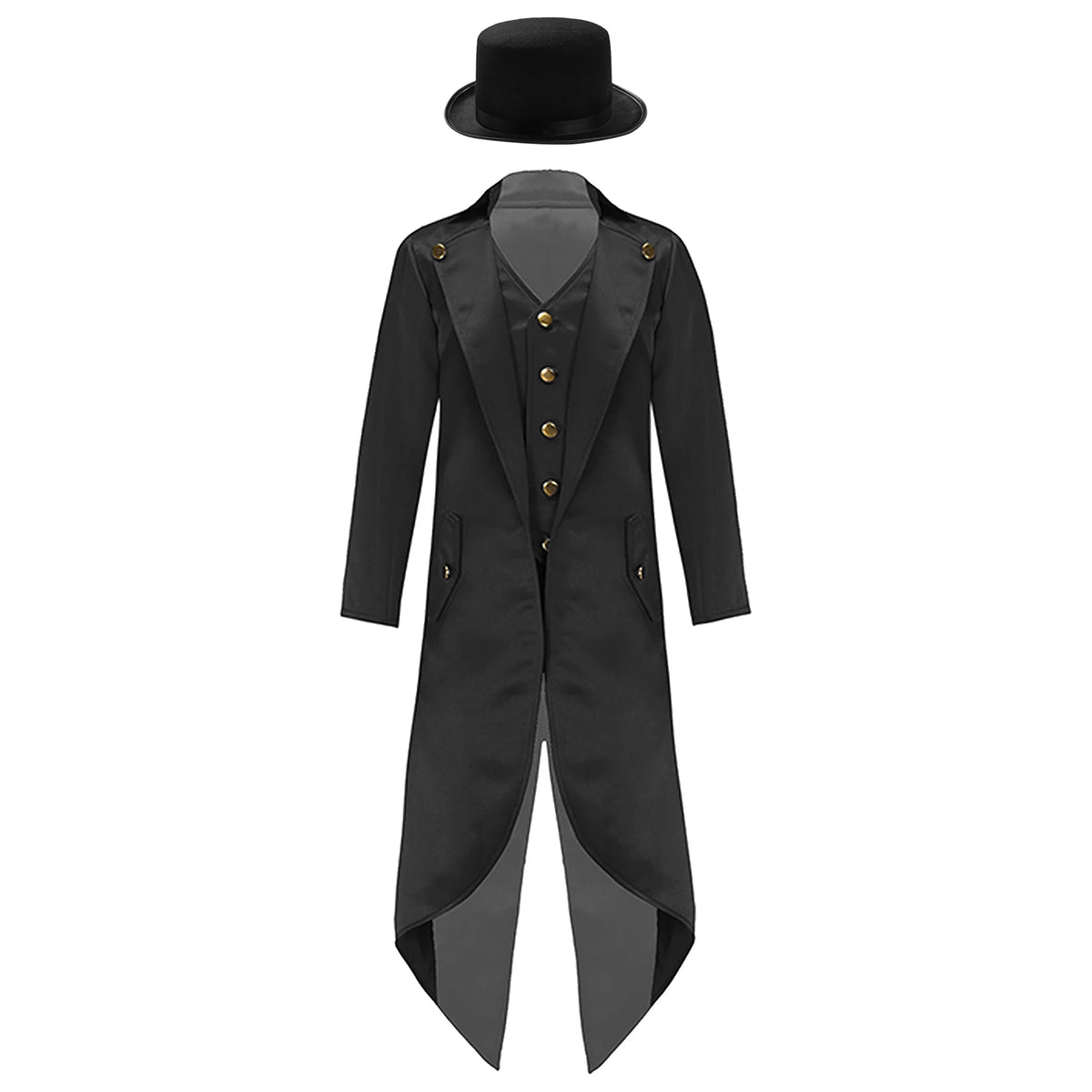 Kids Boys Vintage Steampunk Tailcoat Jacket Halloween Costume Gothic Medieval Clothes Court Uniform Magician Ringmaster Cosplay