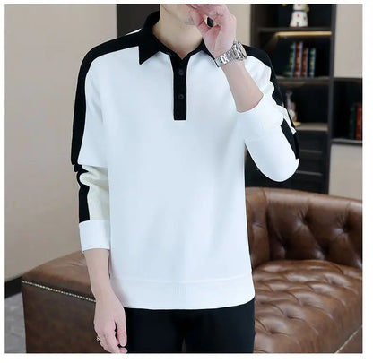 High Street Casual Men Autumn Sweatshirt Top Chic Turn-down Collar Long Sleeve Loose Winter Panelled Plus Fleece Pullover Hoodie