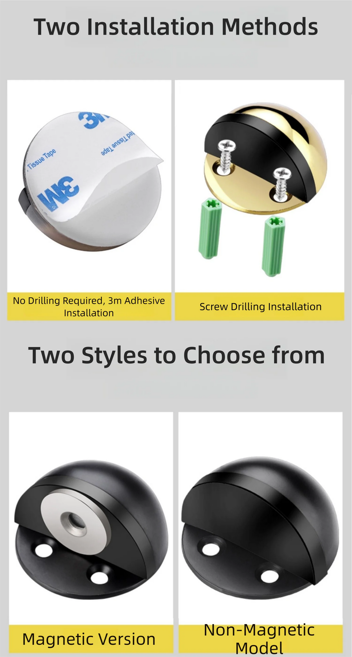 No-Drill Magnetic Door Stopper: Silicone Anti-Collision Buffer for Glass & Bedroom Doors - Windproof Floor Mount