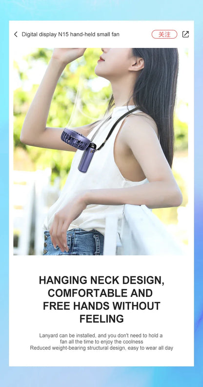 5000mAh Handheld Mini Fan Wireless USB Rechargeable Portable Digital Display Phone Holder Fan 5 Speed Foldable Neck Hanging Fans