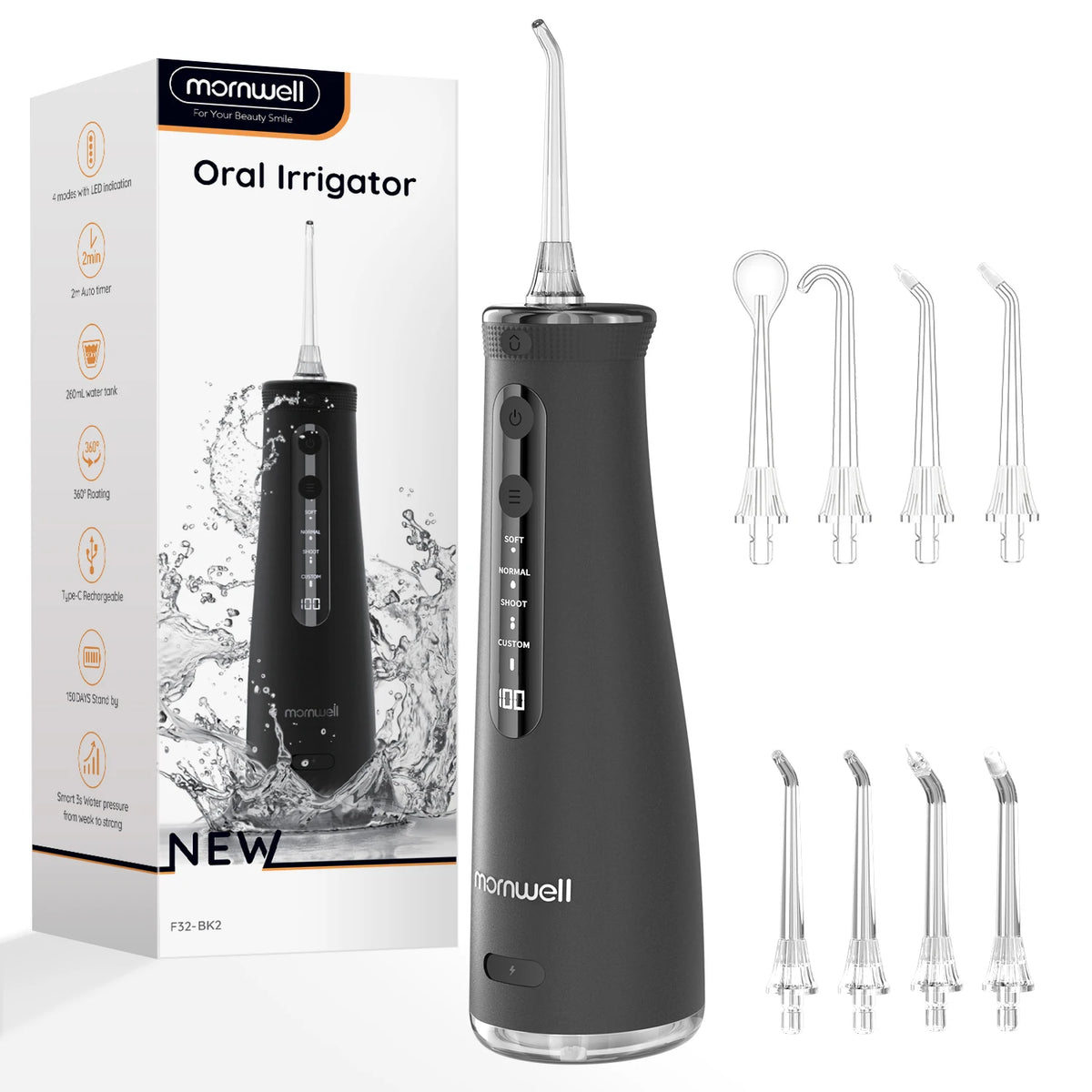 Mornwell F32 Water Floss Oral Teeth Whitening Home Appliance Sonic Water Flosser 260ML Tank Teeth Cleaner Oral Water Jet