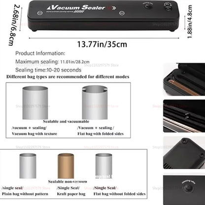 NEW 220V/110V electric vacuum sealant packaging machine, with vacuum bag link household food fresh black vacuum sealing machine