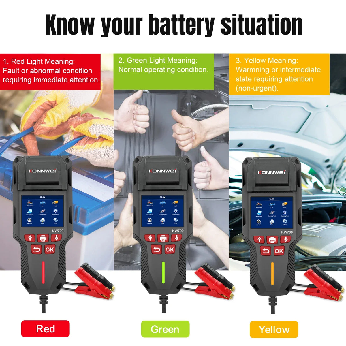 KONNWEI KW700 12/24V Car Truck Battery Tester 10-2000CCA With Printer Cranking Charging Test Tool Battery Analyzer Cranking Test
