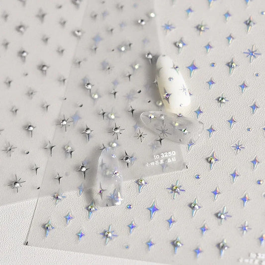 1 piece  5D silver nail stickers metal mini star nail art stickers high quality exquisite decals self-adhesive nail art stickers