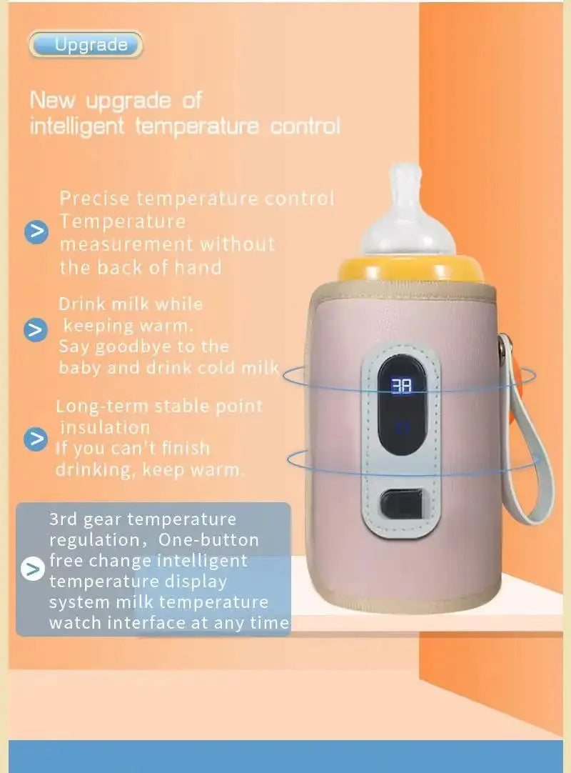 Portable Baby Bottle Insulation Sleeve, Baby Milk Insulation Device with LCD Screen, USB Insulation Bottle for Car Travel, Porta