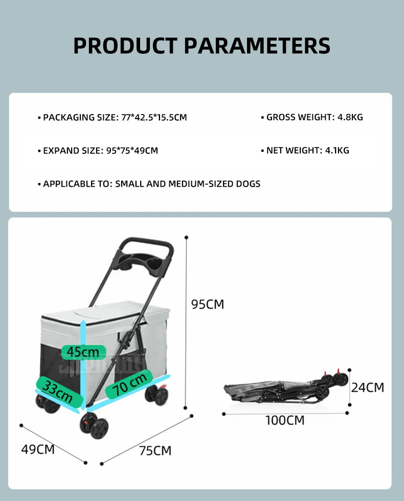 Foldable Outdoor pet travel cart Portable Pet strollers for medium and large dogs cats