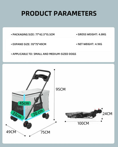 Foldable Outdoor pet travel cart Portable Pet strollers for medium and large dogs cats