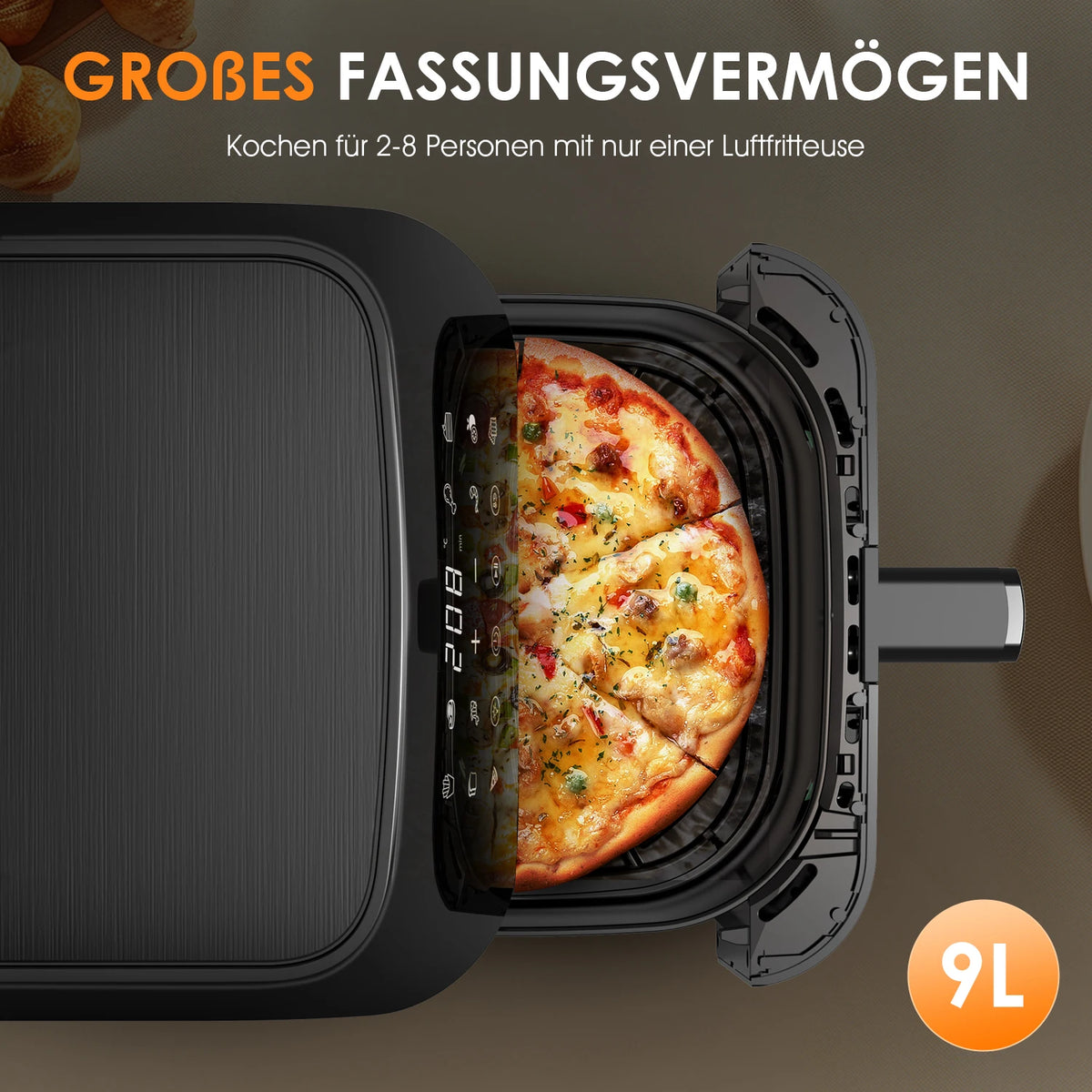 Visible Air Fryer 9L Large Airfryer, 10 Preset Functions, Roast, Bake, Dehydrate, Reheat , Quiet, Non-Stick