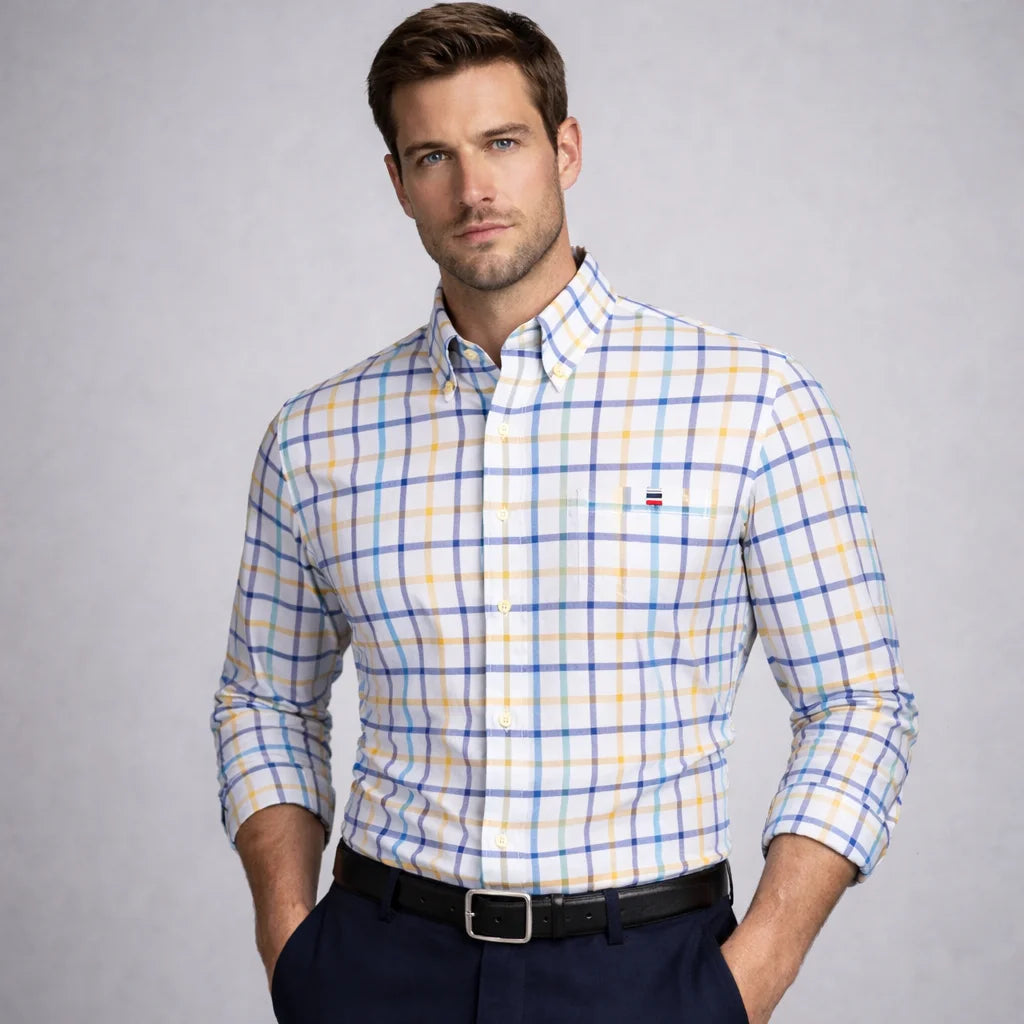 100% Pure Cotton Oxford Shirts for Men Long Sleeve  Plaid Shirt Striped Male BusinessTartan  Red Shirt Mans Designer Clothes