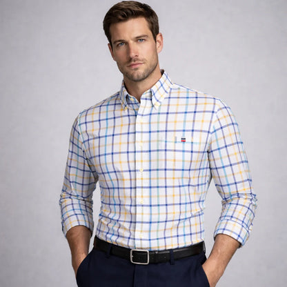 100% Pure Cotton Oxford Shirts for Men Long Sleeve  Plaid Shirt Striped Male BusinessTartan  Red Shirt Mans Designer Clothes