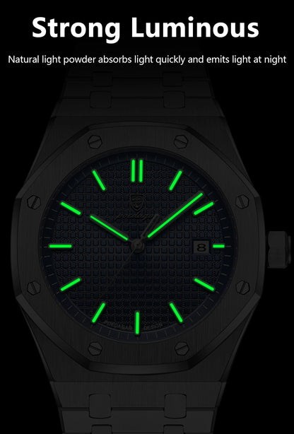 POEDAGAR Original Luxury Man Watch Date Luminous Waterproof Stainless Steel Men Wristwatch Fashion Business Quartz Men's Watches