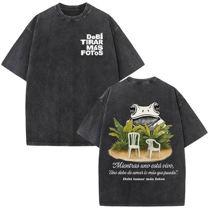Rapper Bad Bunny Vintage Washed T Shirts Debi Tirar Mas Fotos DTMF T-shirts Men's Clothing Fashion High Quality T-shirt Couples