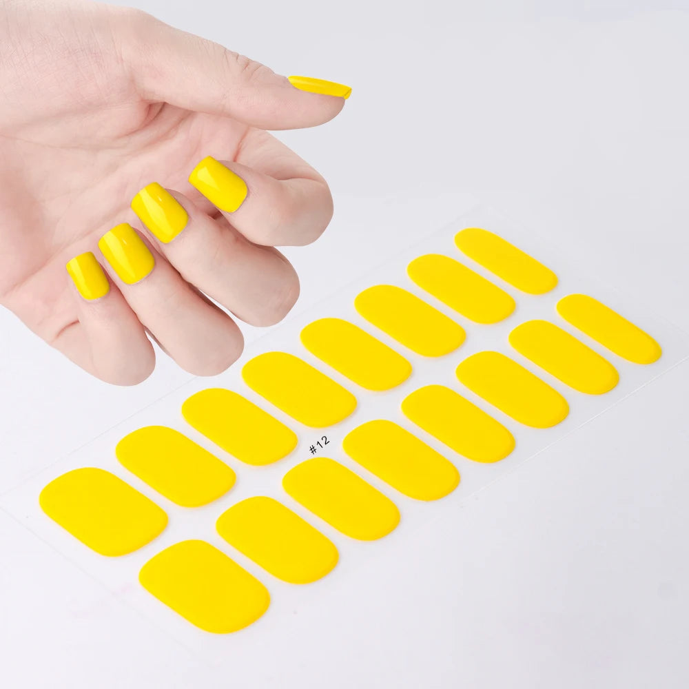 16Tips French Semi-Cured Gel Nail Wraps Sticker Pure Color Full Cover UV Gel Nail Polish Wraps Long-Lasting Nail Extension Decal