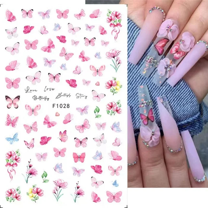 Black and White Love Flowers Line Art 3D Stickers Nail Decals Nail Art Accessories Butterfly Rose Nail Stickers Nail Sliders