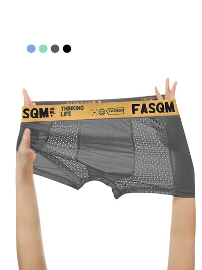 1pc Men's Ice Silk Cool Soft Comfy Boxers Briefs Men's Contrast Underwear, Mesh Breathable Comfy Stretchy Trunks