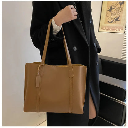 Large Capacity Women's Bag, New Soft Leather Tote Bag, Casual and Versatile Single Shoulder Bags for Woman Korean Style Handbags