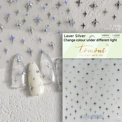 1 piece  5D silver nail stickers metal mini star nail art stickers high quality exquisite decals self-adhesive nail art stickers