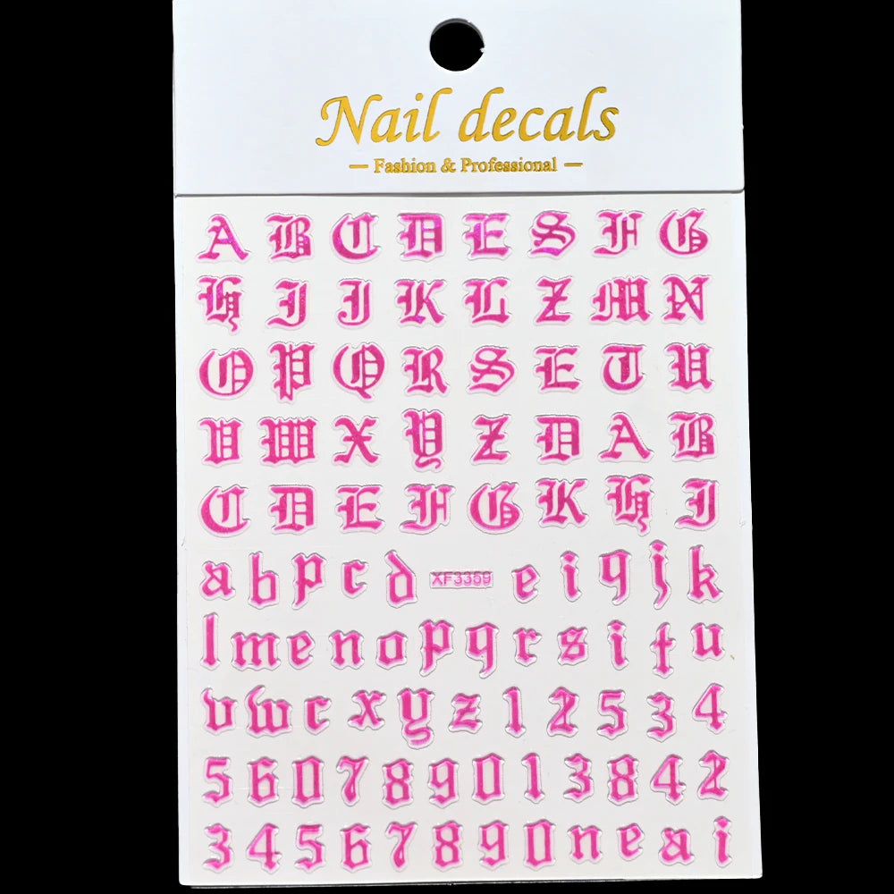 3D Glittery Gothic Letter Design Nail Art Stickers Uppercase Alphabet Letters Artistic Designs DIY Nail Art Decals Decoration #1