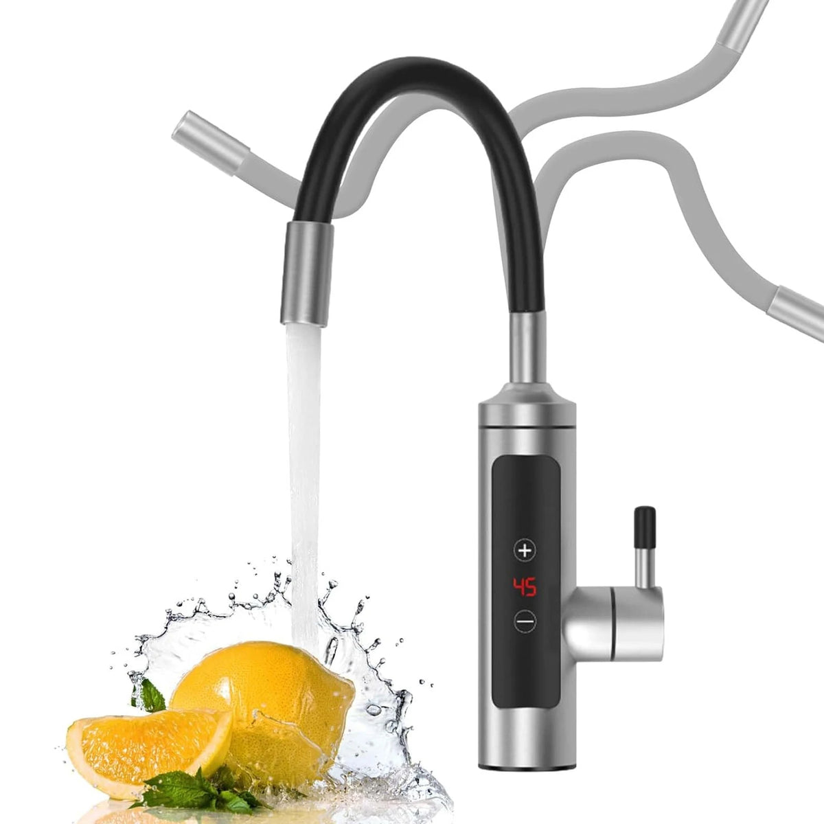 3000W Stainless Steel Electric Heating Tap, Electric Kitchen Tap Instantaneous Water Heater with LCD Temperature Display,360° Rotatable Hot Water Tap for Kitchen Bathroom