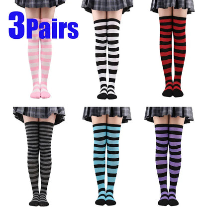 Color Striped Stockings Japanese Over Knee Socks Fashion Women Keep Warm Soks Sexy Slim Long Socks Hosiery JK Cosplay Lolita Y2k