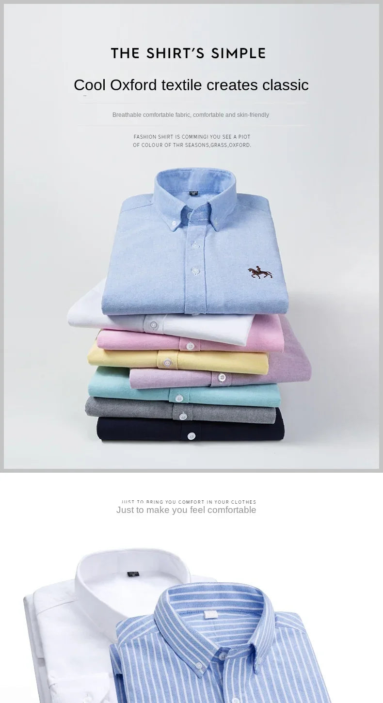 Casual cotton men's shirt slim fit horse logo bottom inch shirt Oxford spinning long sleeved striped shirt