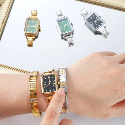 Fashion High Quality Men Women's Stainless Steel Square Round Shiny Zircon Watch Bracelet For Friend Birthday DIY Jewelry Gift
