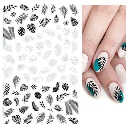 Black and White Love Flowers Line Art 3D Stickers Nail Decals Nail Art Accessories Butterfly Rose Nail Stickers Nail Sliders
