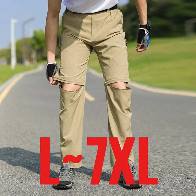 Men's 2 in 1 Convertible Hiking Pant Quick Dry Elastic Outdoor Running Cargo Trouser Summer Waterproof Fishing Camping Plus Size