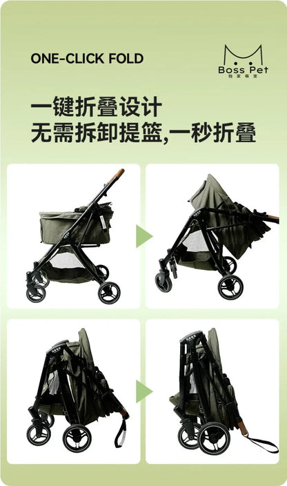 Large Space Detachable Pet Stroller One-Button Fold Portable Travel Cart for Dogs Cats