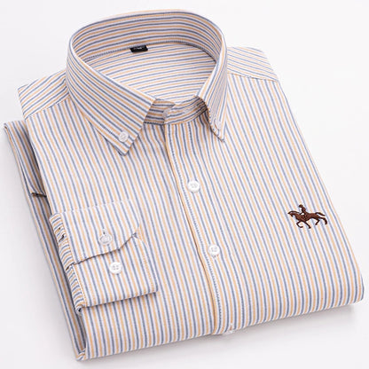 Basic Oxford Dress Shirt For Men Long Sleeve 100% Pure Cotton Solid  Casual Plaid Striped Social Business Male Regular-Fit S-6XL